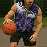 Purple Traditional Cloak Aotearoa Sleeveless Zip Hoodie Maori Paua Shell Korowai Pattern - Polynesian Pride