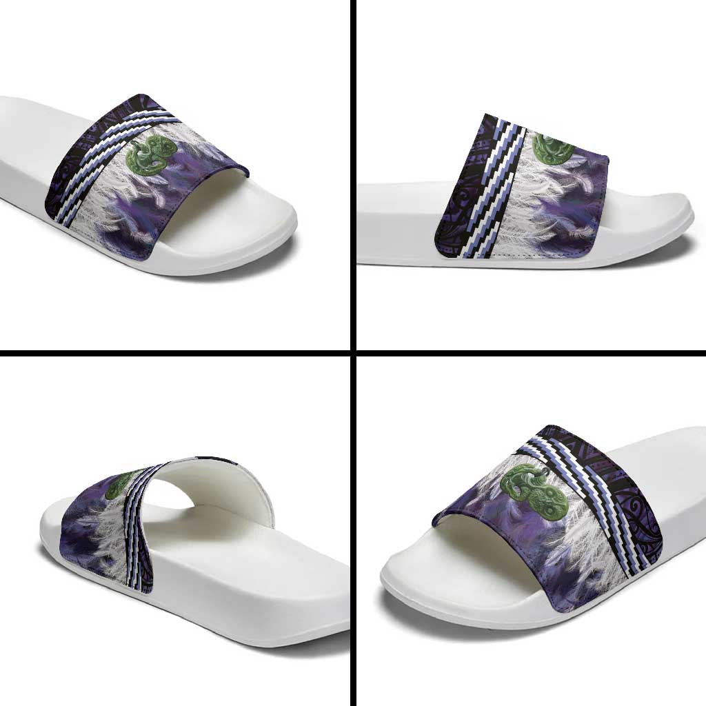 Purple Traditional Cloak Aotearoa Slide Sandals Maori Paua Shell Korowai Pattern - Polynesian Pride