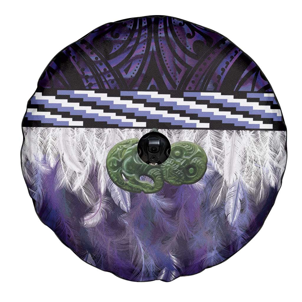 Purple Traditional Cloak Aotearoa Spare Tire Cover Maori Paua Shell Korowai Pattern