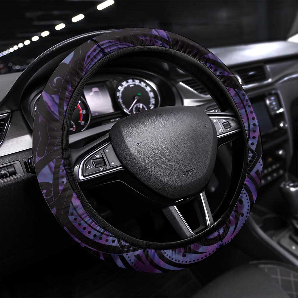 Purple Traditional Cloak Aotearoa Steering Wheel Cover Maori Paua Shell Korowai Pattern LT14 Universal Fit Purple - Polynesian Pride