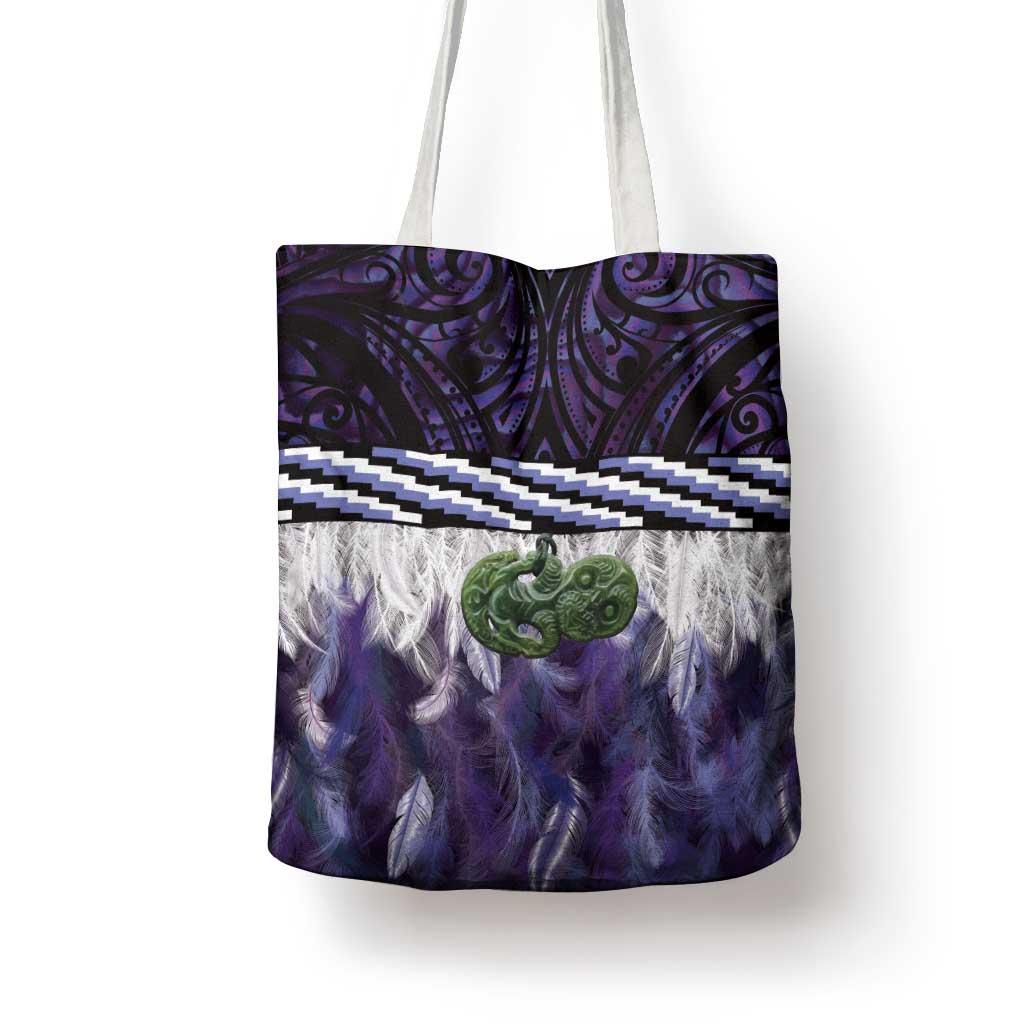 Purple Traditional Cloak Aotearoa Tote Bag Maori Paua Shell Korowai Pattern - Polynesian Pride