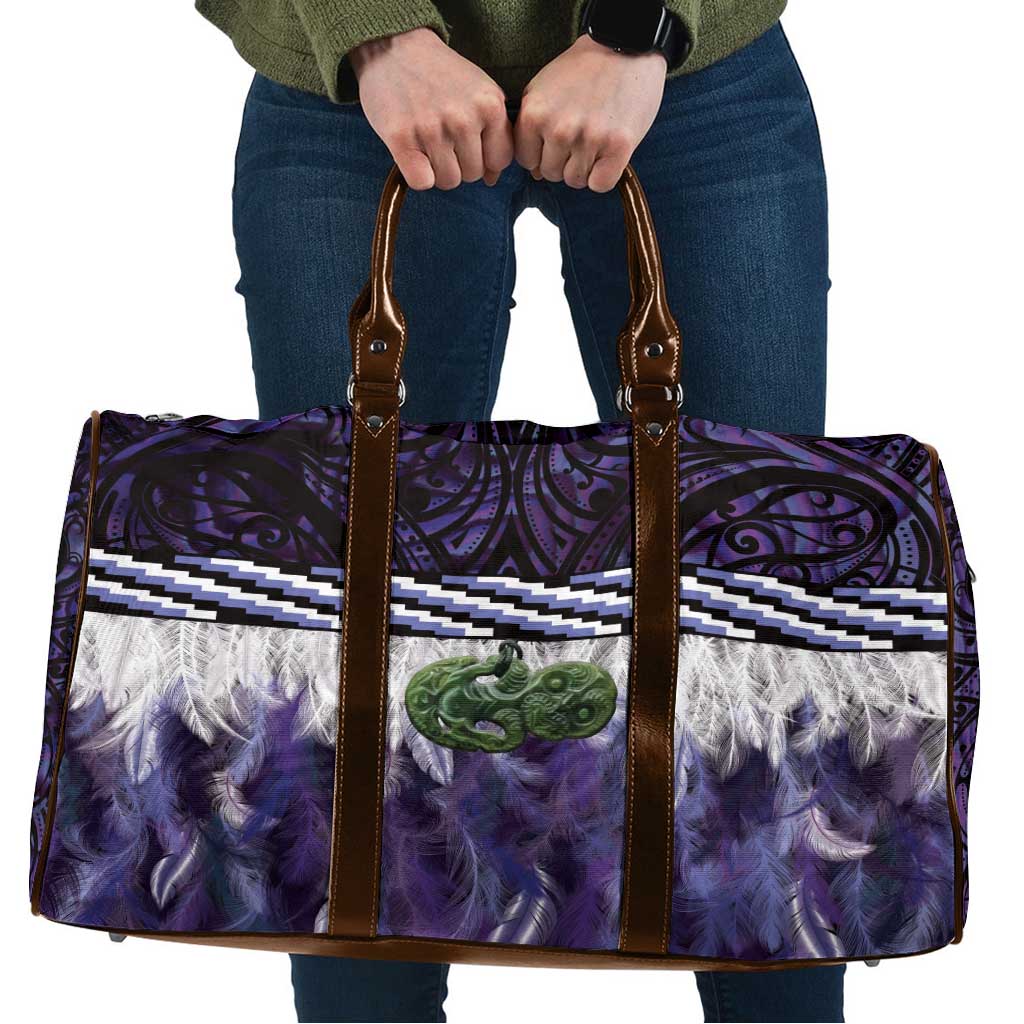 Purple Traditional Cloak Aotearoa Travel Bag Maori Paua Shell Korowai Pattern - Polynesian Pride