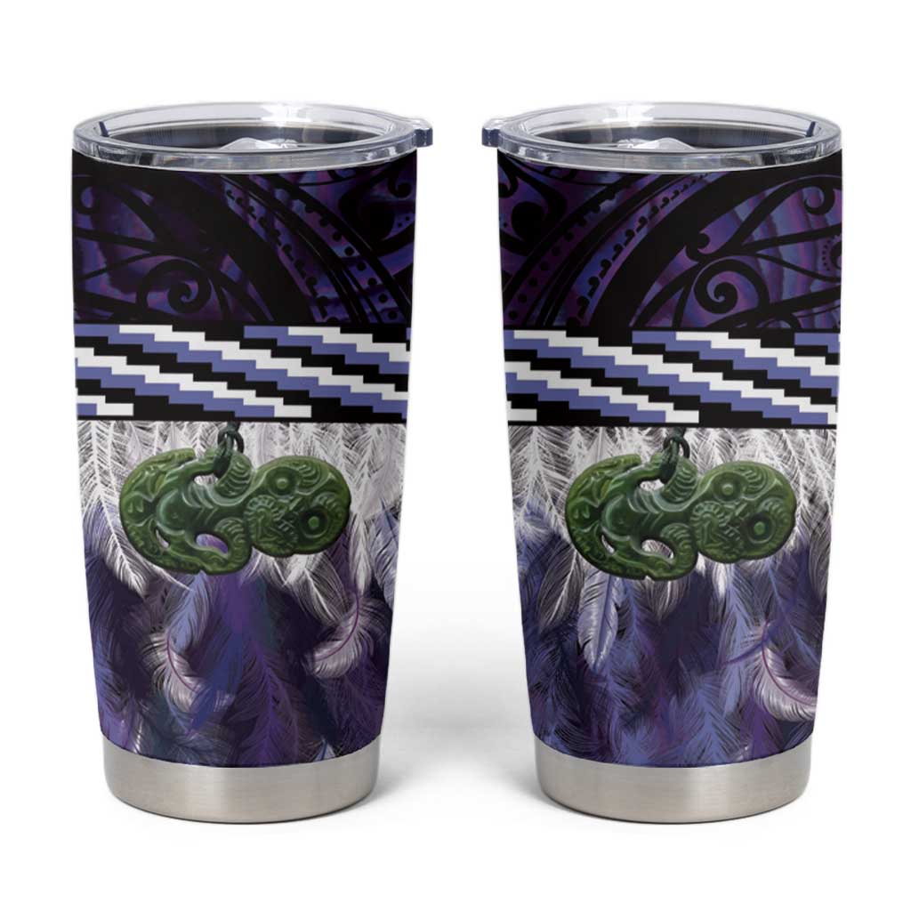 Purple Traditional Cloak Aotearoa Tumbler Cup Maori Paua Shell Korowai Pattern
