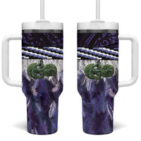 Purple Traditional Cloak Aotearoa Tumbler With Handle Maori Paua Shell Korowai Pattern
