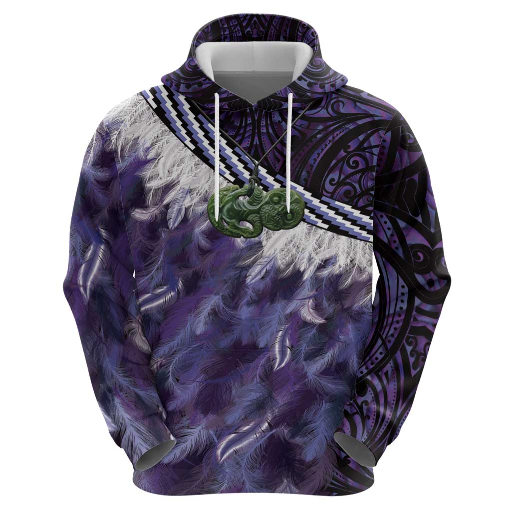 Purple Traditional Cloak Aotearoa Zip Hoodie Maori Paua Shell Korowai Pattern