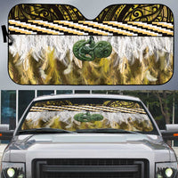 Yellow Traditional Cloak Aotearoa Auto Sun Shade Maori Paua Shell Korowai Pattern - Polynesian Pride