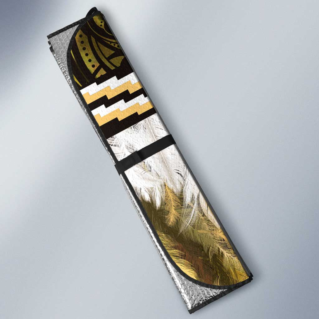 Yellow Traditional Cloak Aotearoa Auto Sun Shade Maori Paua Shell Korowai Pattern - Polynesian Pride