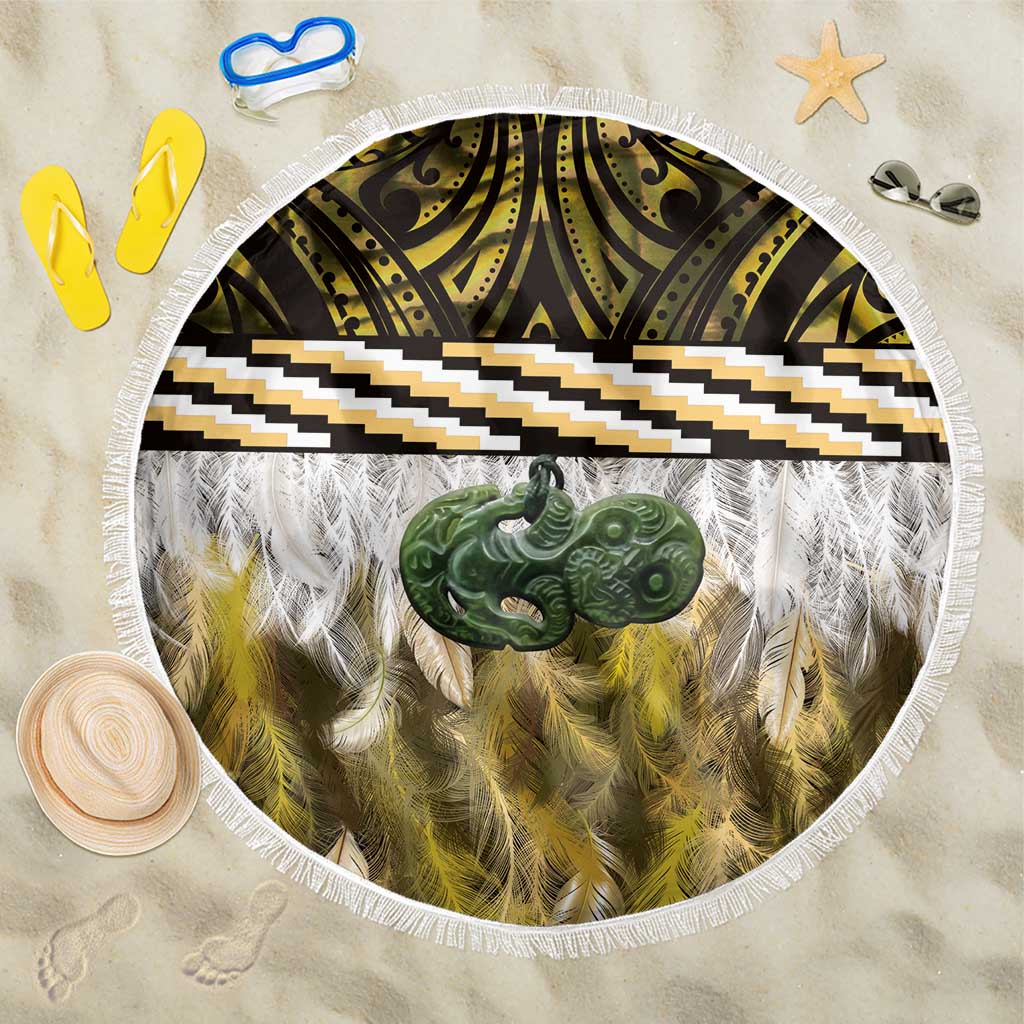 Yellow Traditional Cloak Aotearoa Beach Blanket Maori Paua Shell Korowai Pattern LT14 One Size 150cm Yellow - Polynesian Pride
