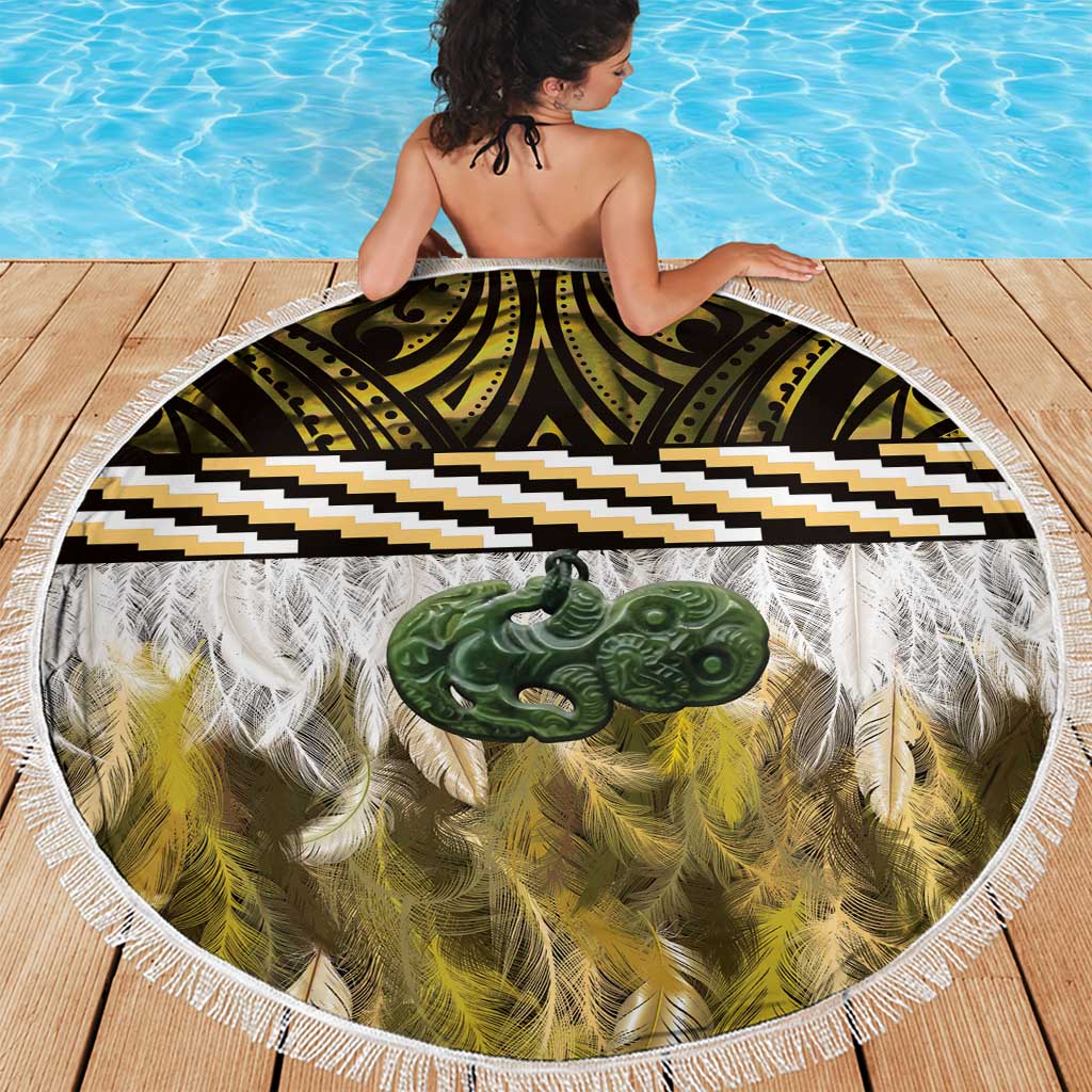 Yellow Traditional Cloak Aotearoa Beach Blanket Maori Paua Shell Korowai Pattern LT14 - Polynesian Pride