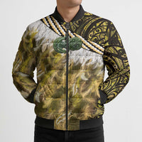 Yellow Traditional Cloak Aotearoa Bomber Puffer Jacket Maori Paua Shell Korowai Pattern - Polynesian Pride