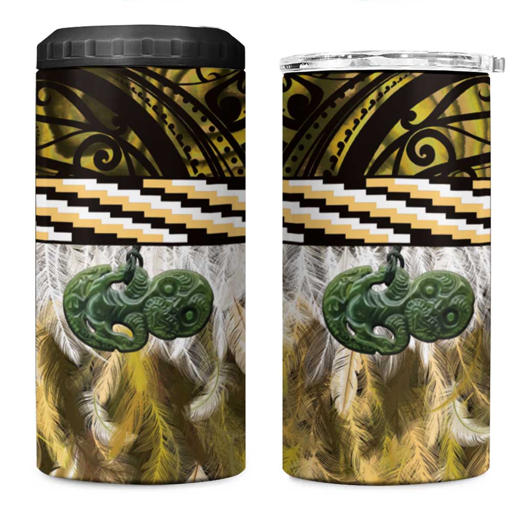 Yellow Traditional Cloak Aotearoa 4 in 1 Can Cooler Tumbler Maori Paua Shell Korowai Pattern LT14 One Size: 16 oz Yellow - Polynesian Pride