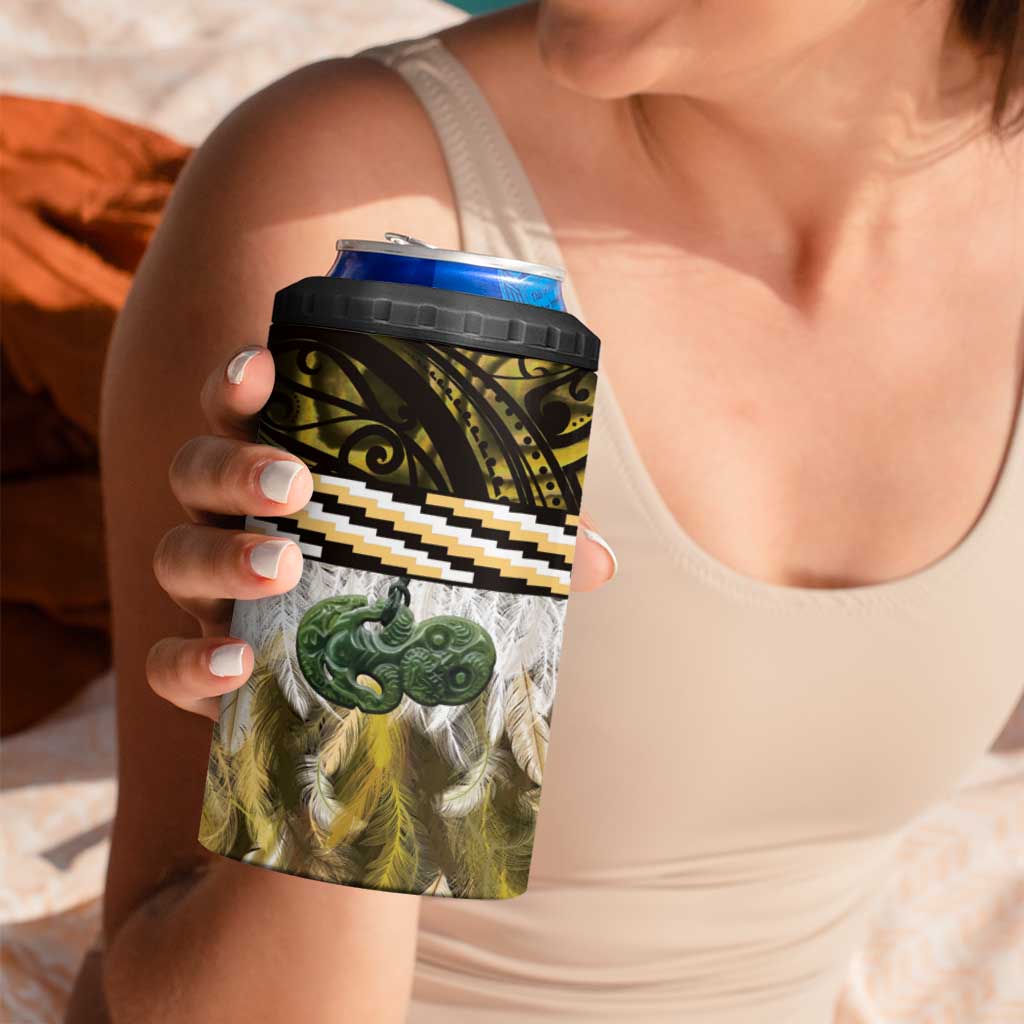 Yellow Traditional Cloak Aotearoa 4 in 1 Can Cooler Tumbler Maori Paua Shell Korowai Pattern LT14 - Polynesian Pride