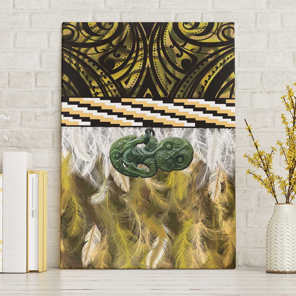 Yellow Traditional Cloak Aotearoa Canvas Wall Art Maori Paua Shell Korowai Pattern LT14 Without Frame Yellow - Polynesian Pride