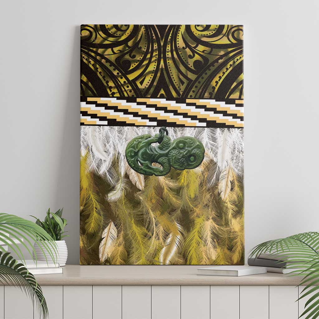 Yellow Traditional Cloak Aotearoa Canvas Wall Art Maori Paua Shell Korowai Pattern LT14 - Polynesian Pride