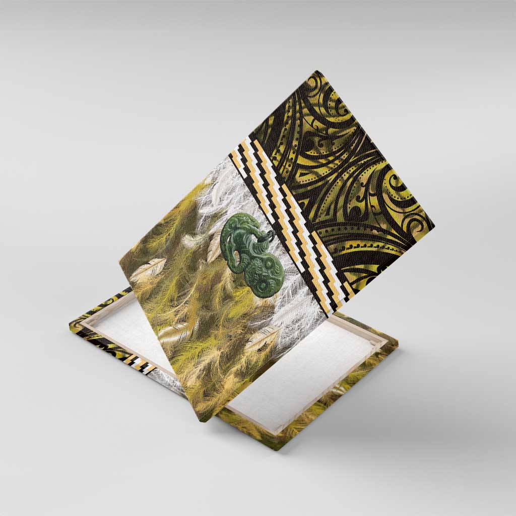 Yellow Traditional Cloak Aotearoa Canvas Wall Art Maori Paua Shell Korowai Pattern LT14 With Frame Yellow - Polynesian Pride