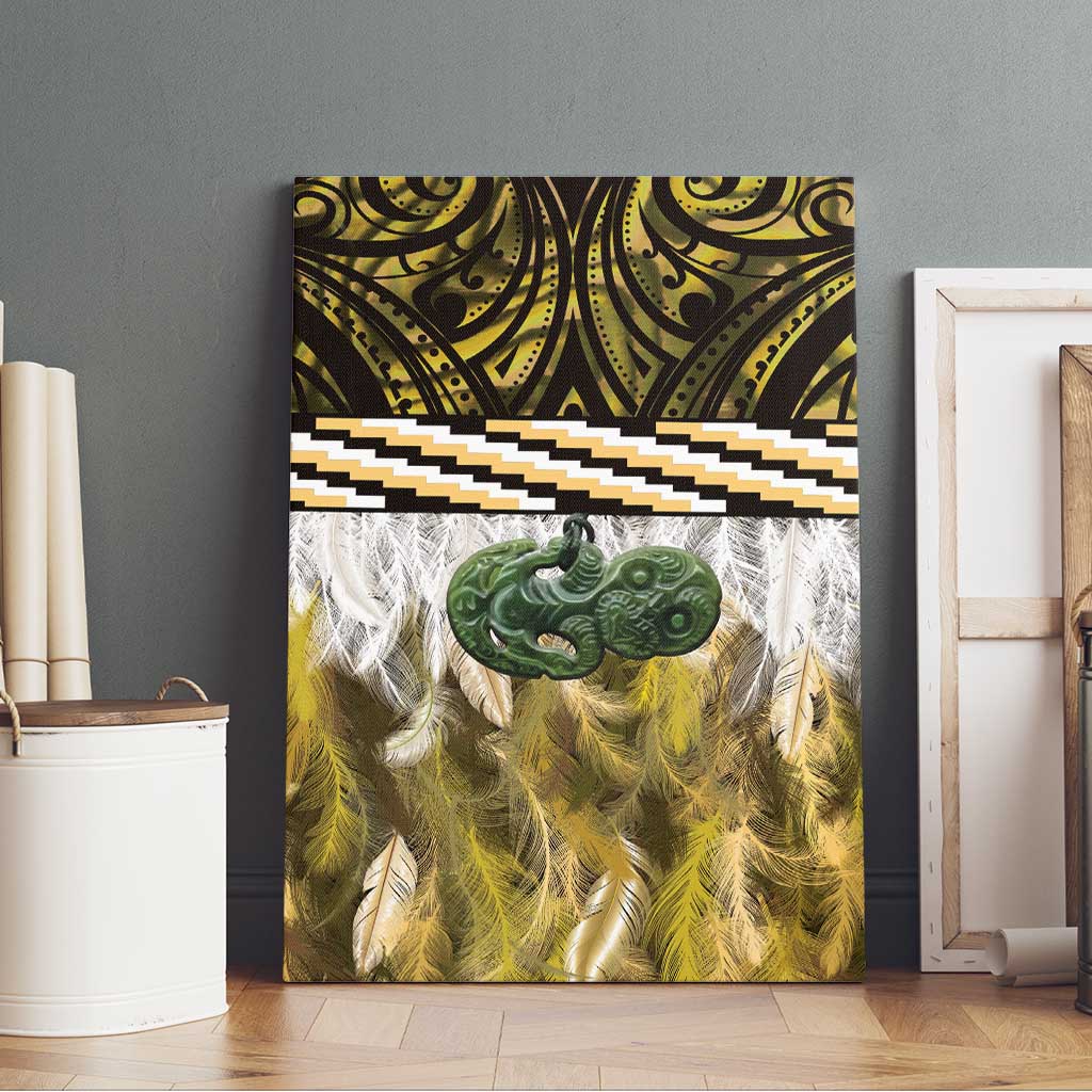 Yellow Traditional Cloak Aotearoa Canvas Wall Art Maori Paua Shell Korowai Pattern LT14 - Polynesian Pride