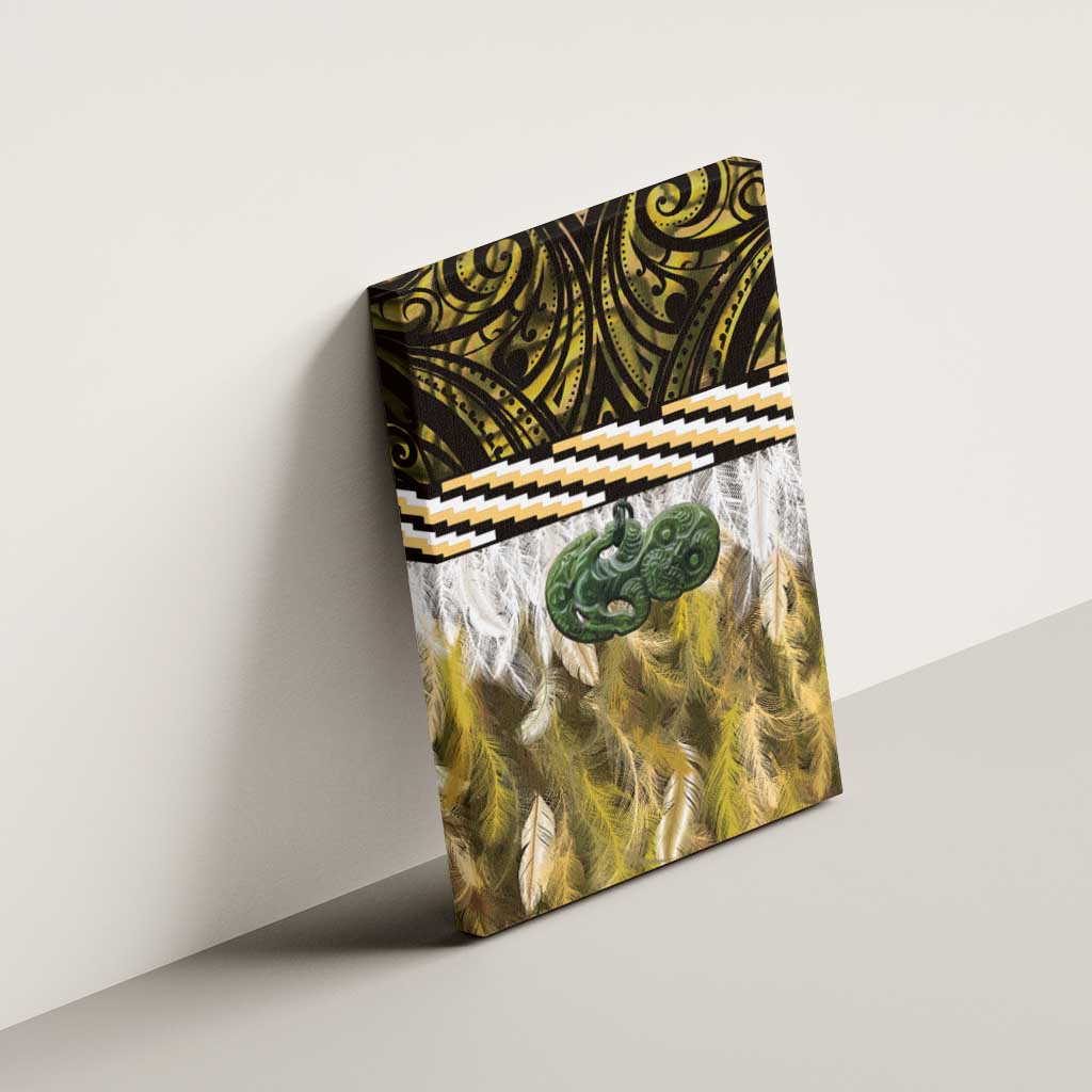 Yellow Traditional Cloak Aotearoa Canvas Wall Art Maori Paua Shell Korowai Pattern LT14 - Polynesian Pride