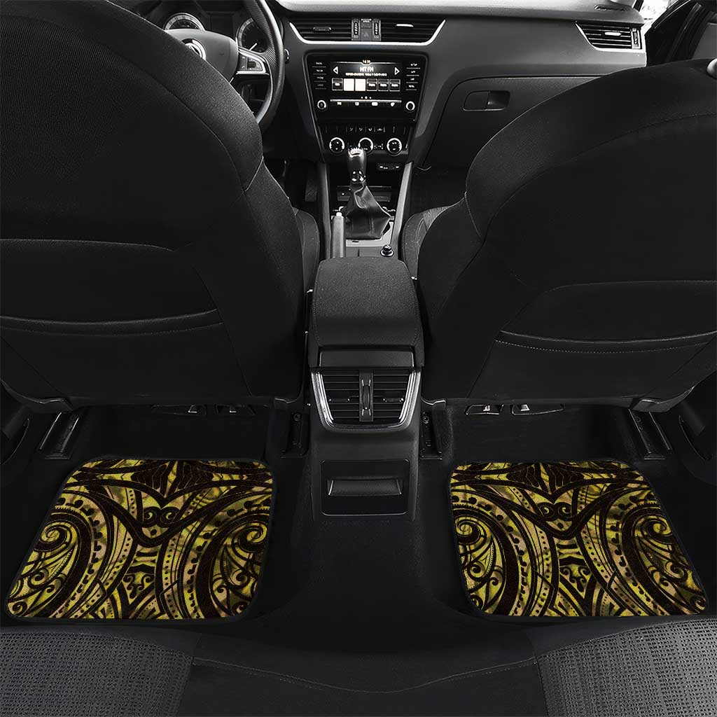 Yellow Traditional Cloak Aotearoa Car Mats Maori Paua Shell Korowai Pattern LT14 Set 2pcs - Back Yellow - Polynesian Pride