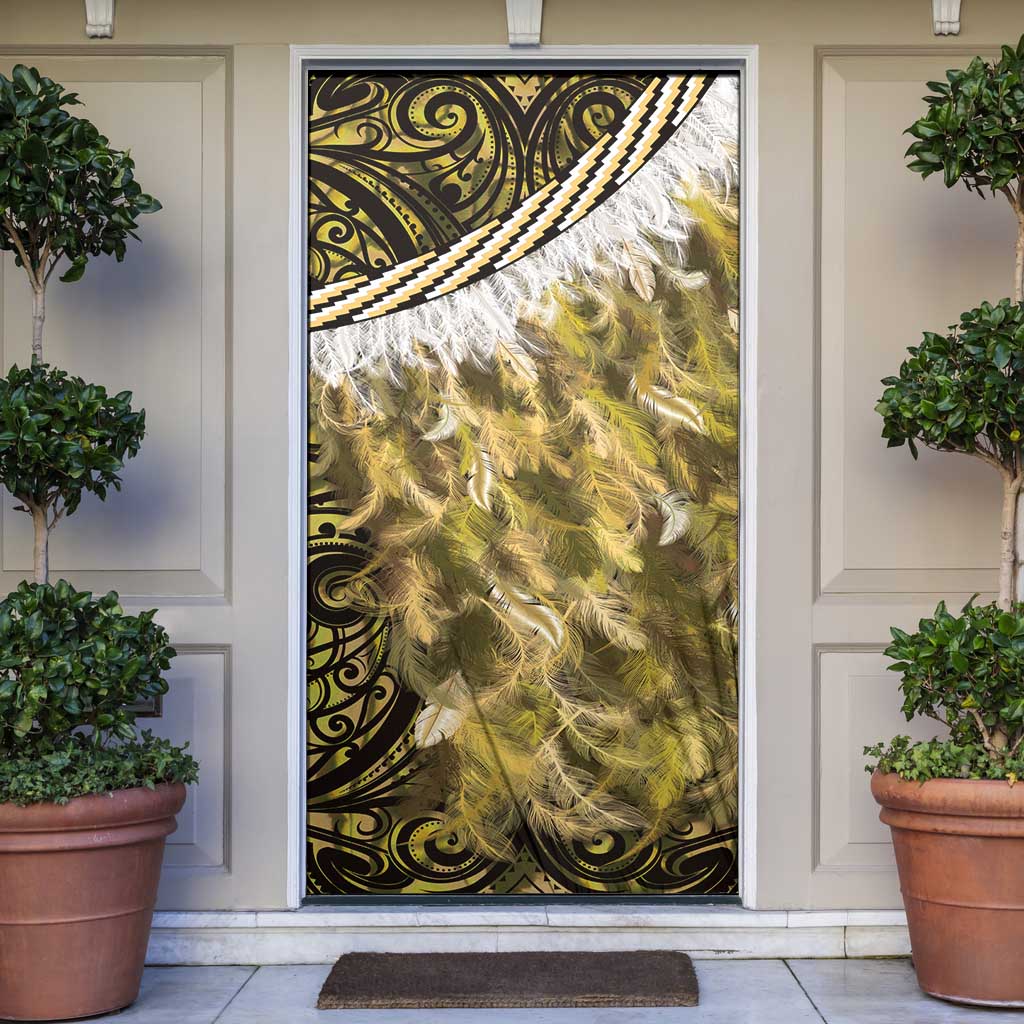 Yellow Traditional Cloak Aotearoa Door Cover Maori Paua Shell Korowai Pattern - Polynesian Pride