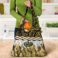 Yellow Traditional Cloak Aotearoa Grocery Bag Maori Paua Shell Korowai Pattern