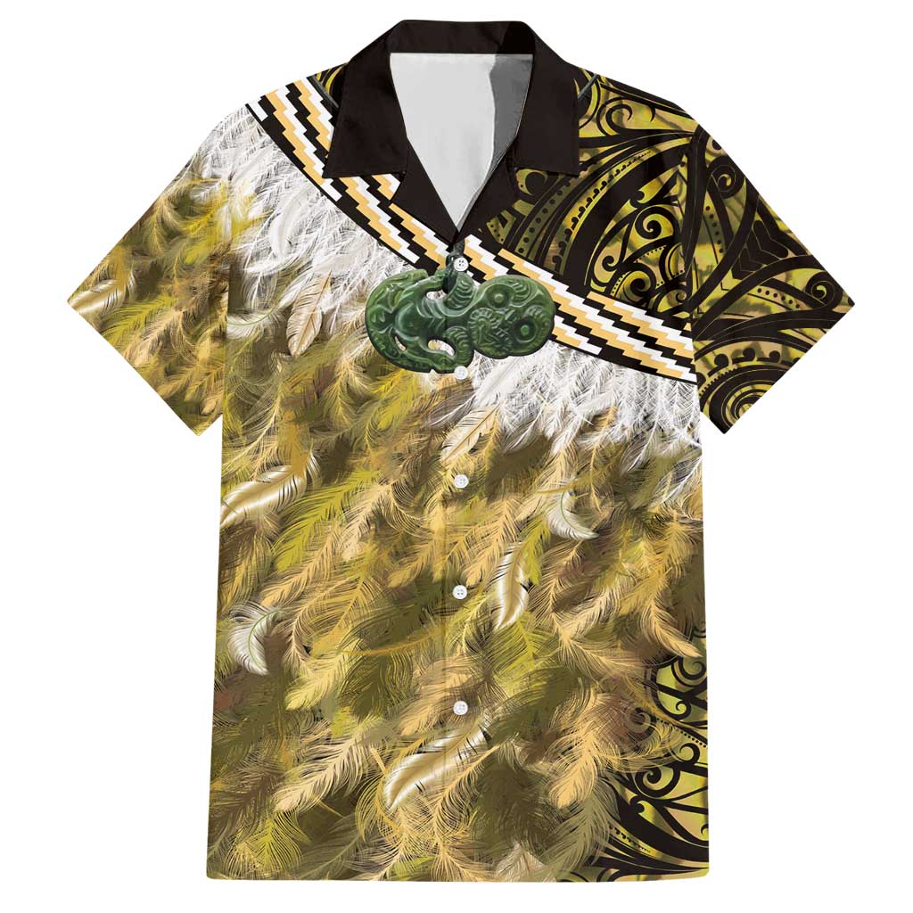 Yellow Traditional Cloak Aotearoa Hawaiian Shirt Maori Paua Shell Korowai Pattern LT14 Yellow - Polynesian Pride