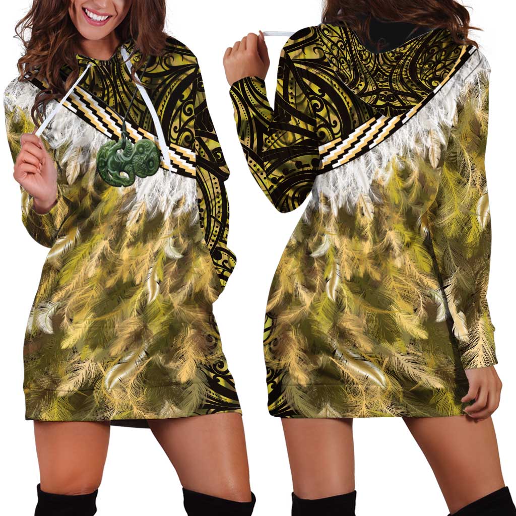 Yellow Traditional Cloak Aotearoa Hoodie Dress Maori Paua Shell Korowai Pattern LT14 - Polynesian Pride
