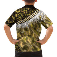 Yellow Traditional Cloak Aotearoa Kid Hawaiian Shirt Maori Paua Shell Korowai Pattern LT14 - Polynesian Pride