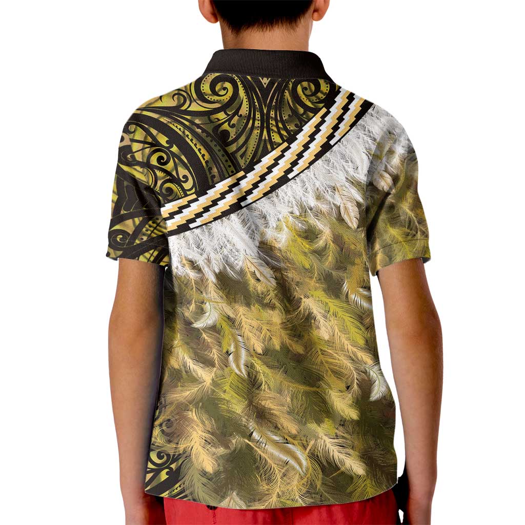 Yellow Traditional Cloak Aotearoa Kid Polo Shirt Maori Paua Shell Korowai Pattern