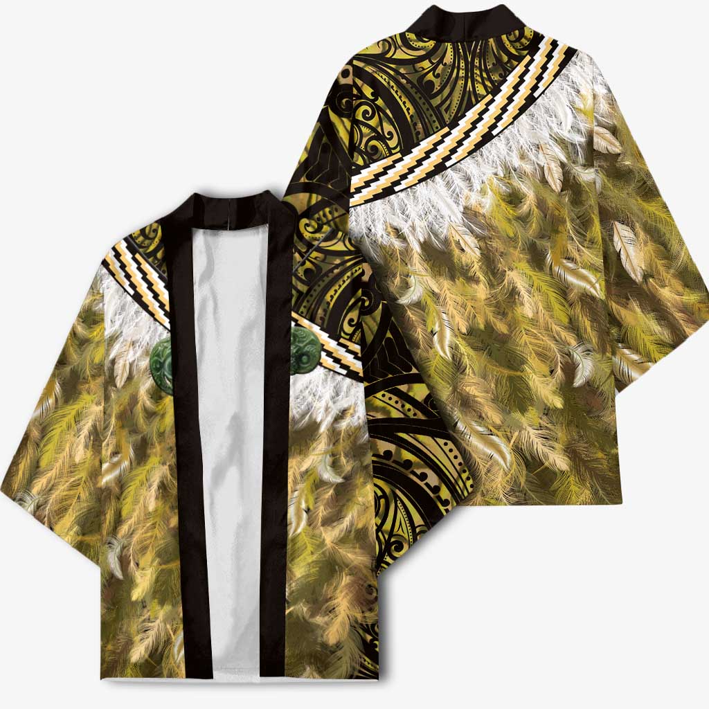 Yellow Traditional Cloak Aotearoa Kimono Maori Paua Shell Korowai Pattern - Polynesian Pride