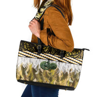 Yellow Traditional Cloak Aotearoa Leather Tote Bag Maori Paua Shell Korowai Pattern