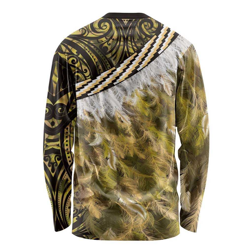 Yellow Traditional Cloak Aotearoa Long Sleeve Shirt Maori Paua Shell Korowai Pattern LT14 - Polynesian Pride