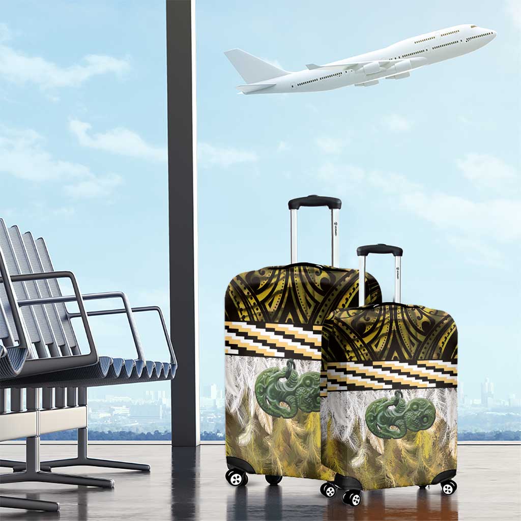 Yellow Traditional Cloak Aotearoa Luggage Cover Maori Paua Shell Korowai Pattern