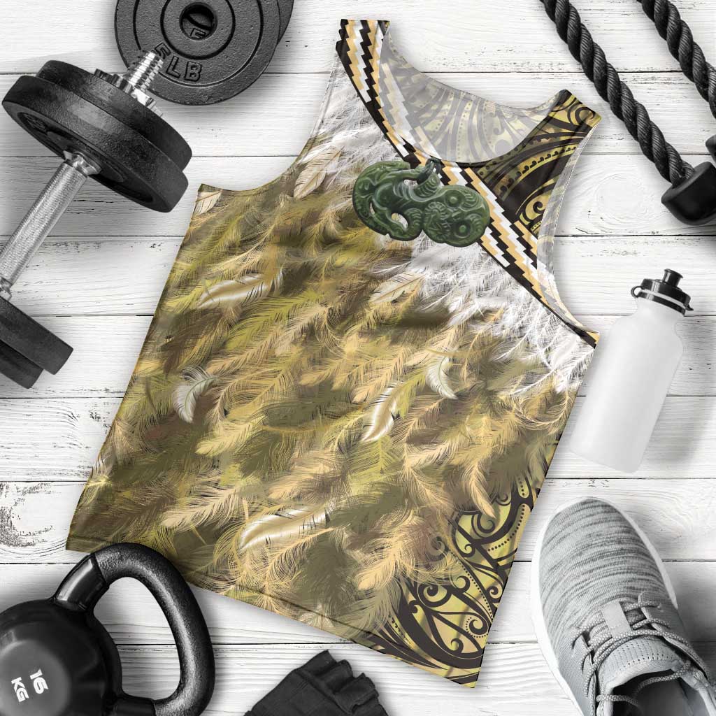 Yellow Traditional Cloak Aotearoa Men Tank Top Maori Paua Shell Korowai Pattern LT14 - Polynesian Pride
