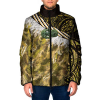 Yellow Traditional Cloak Aotearoa Padded Jacket Maori Paua Shell Korowai Pattern - Polynesian Pride