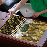 Yellow Traditional Cloak Aotearoa Puzzle Maori Paua Shell Korowai Pattern - Polynesian Pride