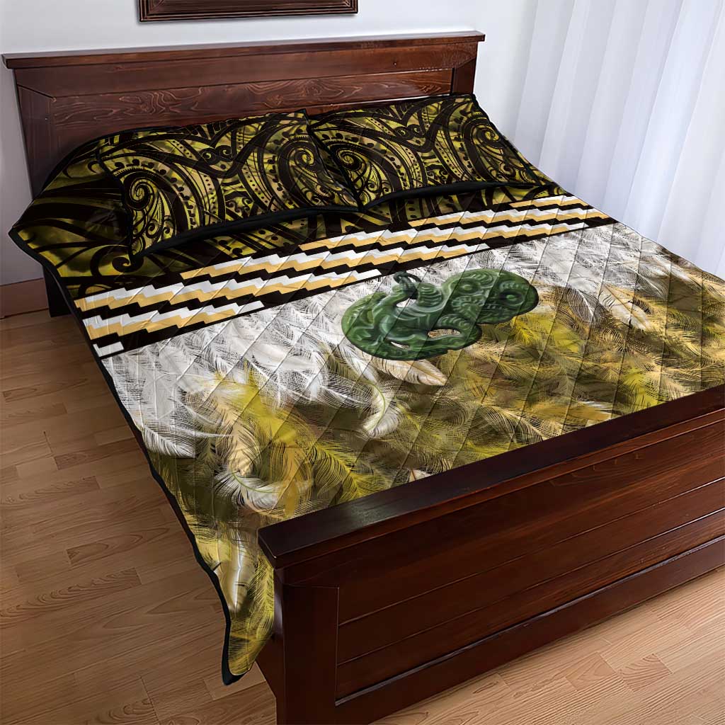 Yellow Traditional Cloak Aotearoa Quilt Bed Set Maori Paua Shell Korowai Pattern LT14 - Polynesian Pride