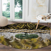 Yellow Traditional Cloak Aotearoa Round Carpet Maori Paua Shell Korowai Pattern