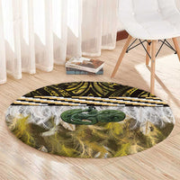 Yellow Traditional Cloak Aotearoa Round Carpet Maori Paua Shell Korowai Pattern
