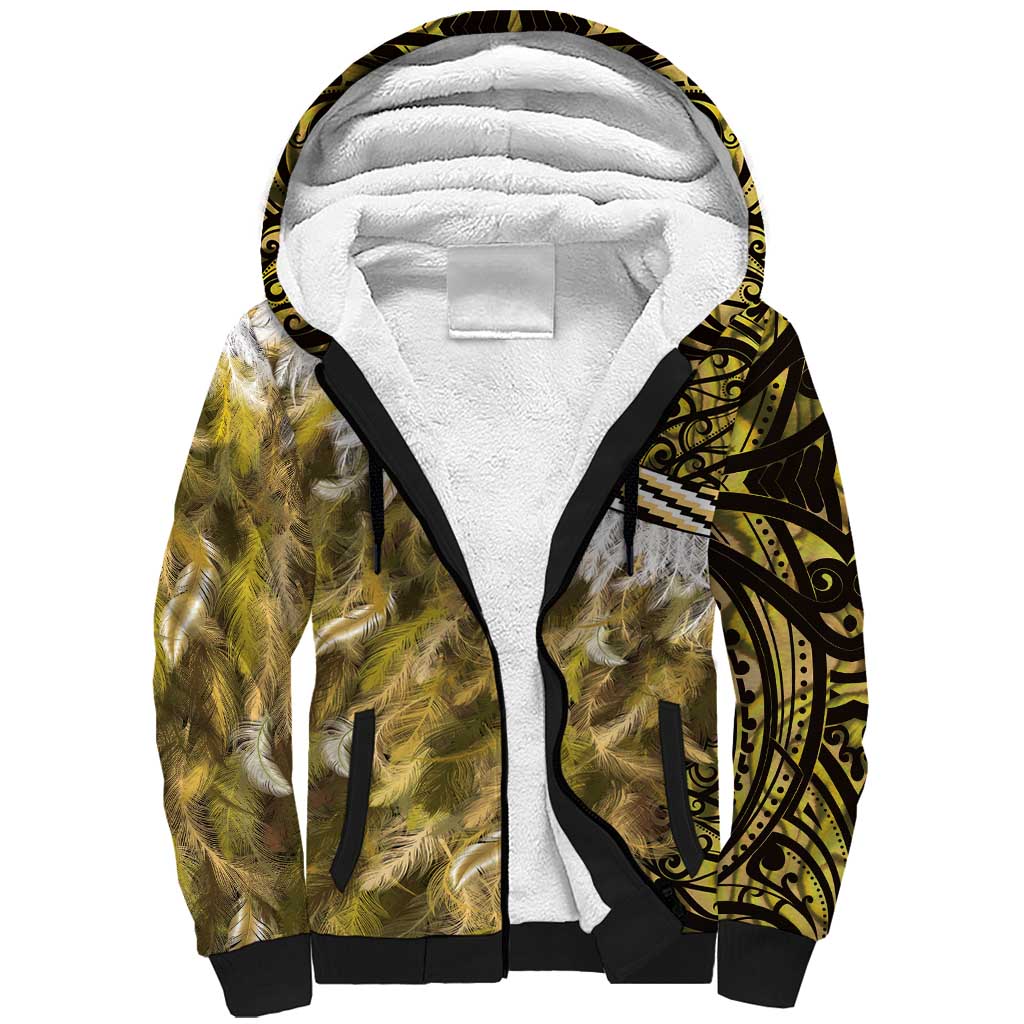 Yellow Traditional Cloak Aotearoa Sherpa Hoodie Maori Paua Shell Korowai Pattern LT14 Unisex Yellow - Polynesian Pride