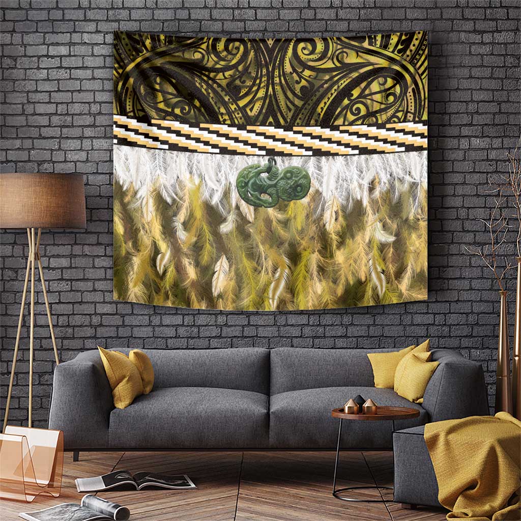 Yellow Traditional Cloak Aotearoa Tapestry Maori Paua Shell Korowai Pattern