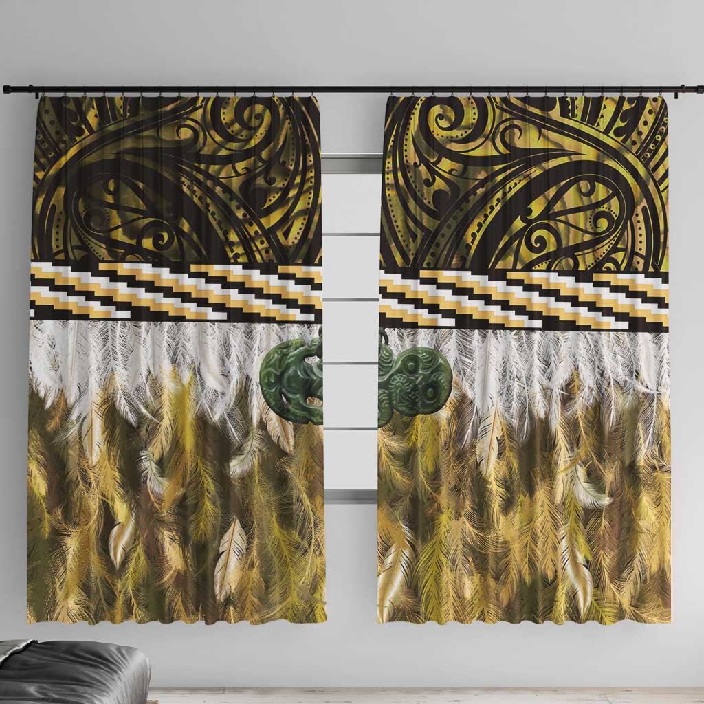 Yellow Traditional Cloak Aotearoa Window Curtain Maori Paua Shell Korowai Pattern LT14 With Hooks Yellow - Polynesian Pride