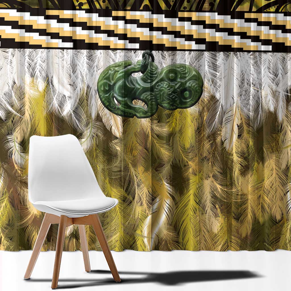 Yellow Traditional Cloak Aotearoa Window Curtain Maori Paua Shell Korowai Pattern LT14 - Polynesian Pride