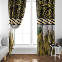 Yellow Traditional Cloak Aotearoa Window Curtain Maori Paua Shell Korowai Pattern LT14 - Polynesian Pride
