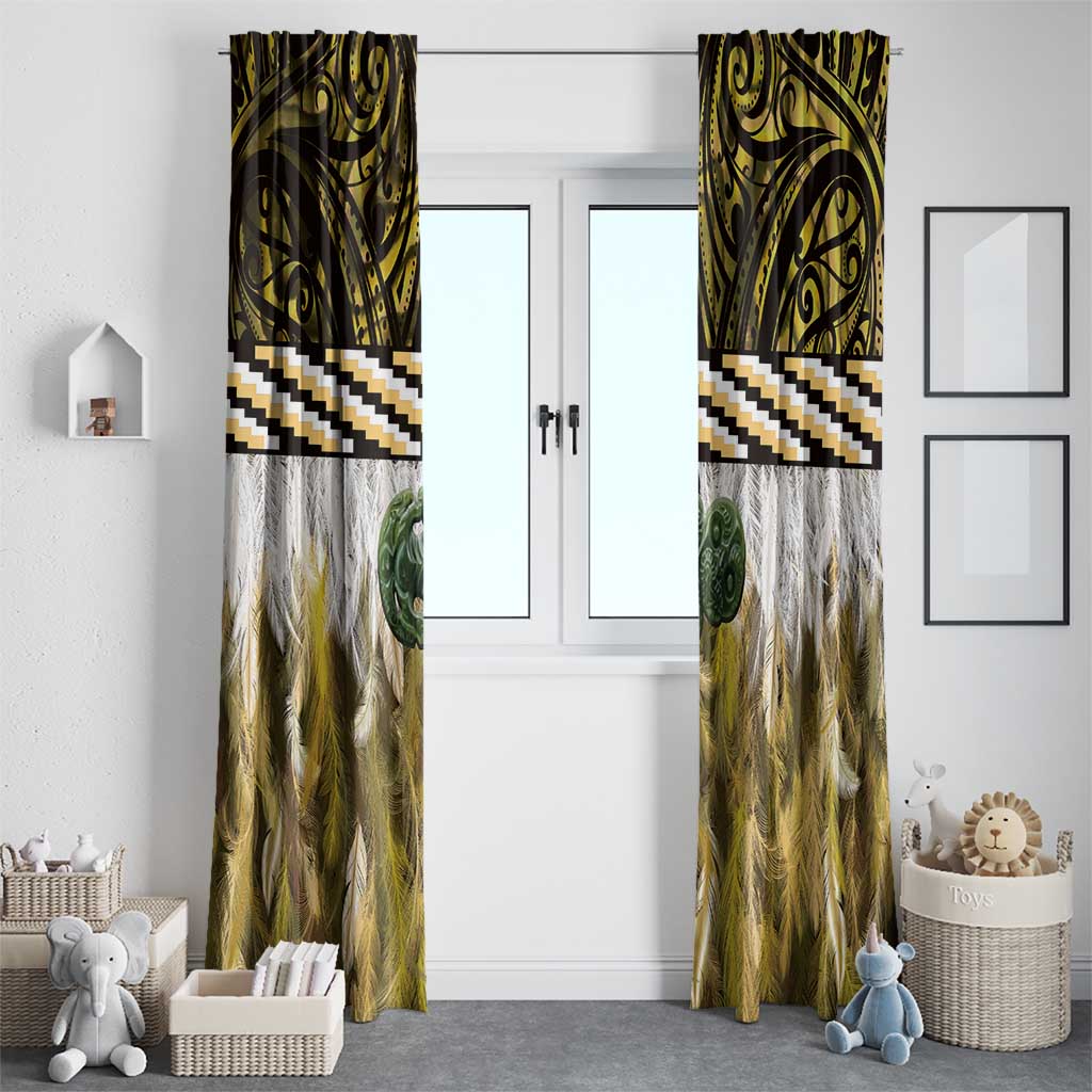 Yellow Traditional Cloak Aotearoa Window Curtain Maori Paua Shell Korowai Pattern LT14 - Polynesian Pride