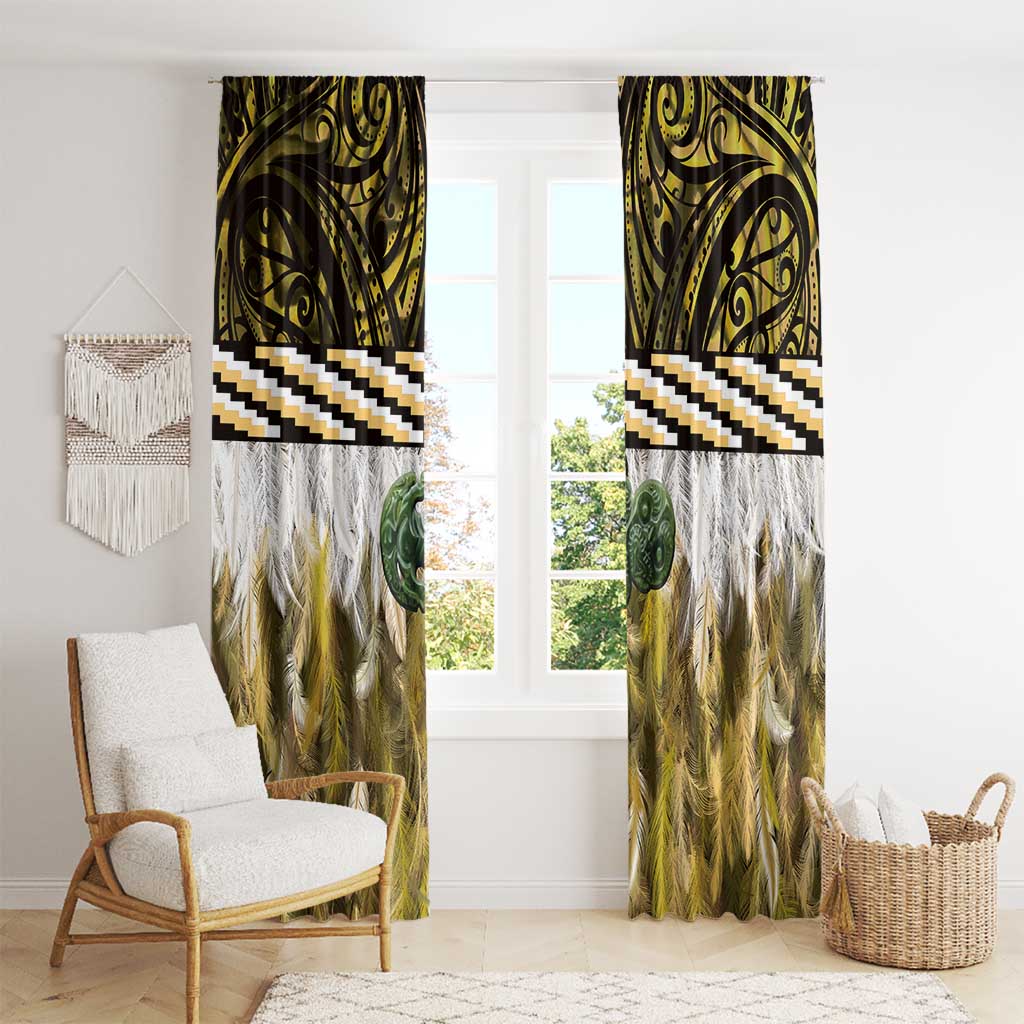 Yellow Traditional Cloak Aotearoa Window Curtain Maori Paua Shell Korowai Pattern LT14 - Polynesian Pride