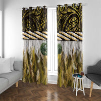 Yellow Traditional Cloak Aotearoa Window Curtain Maori Paua Shell Korowai Pattern LT14 With Grommets Yellow - Polynesian Pride
