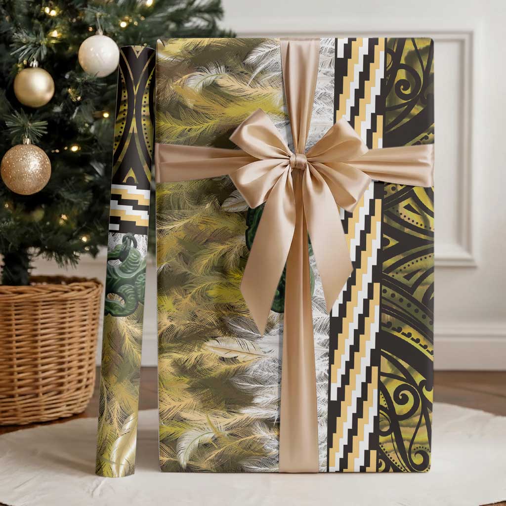 Yellow Traditional Cloak Aotearoa Wrapping Paper Maori Paua Shell Korowai Pattern - Polynesian Pride