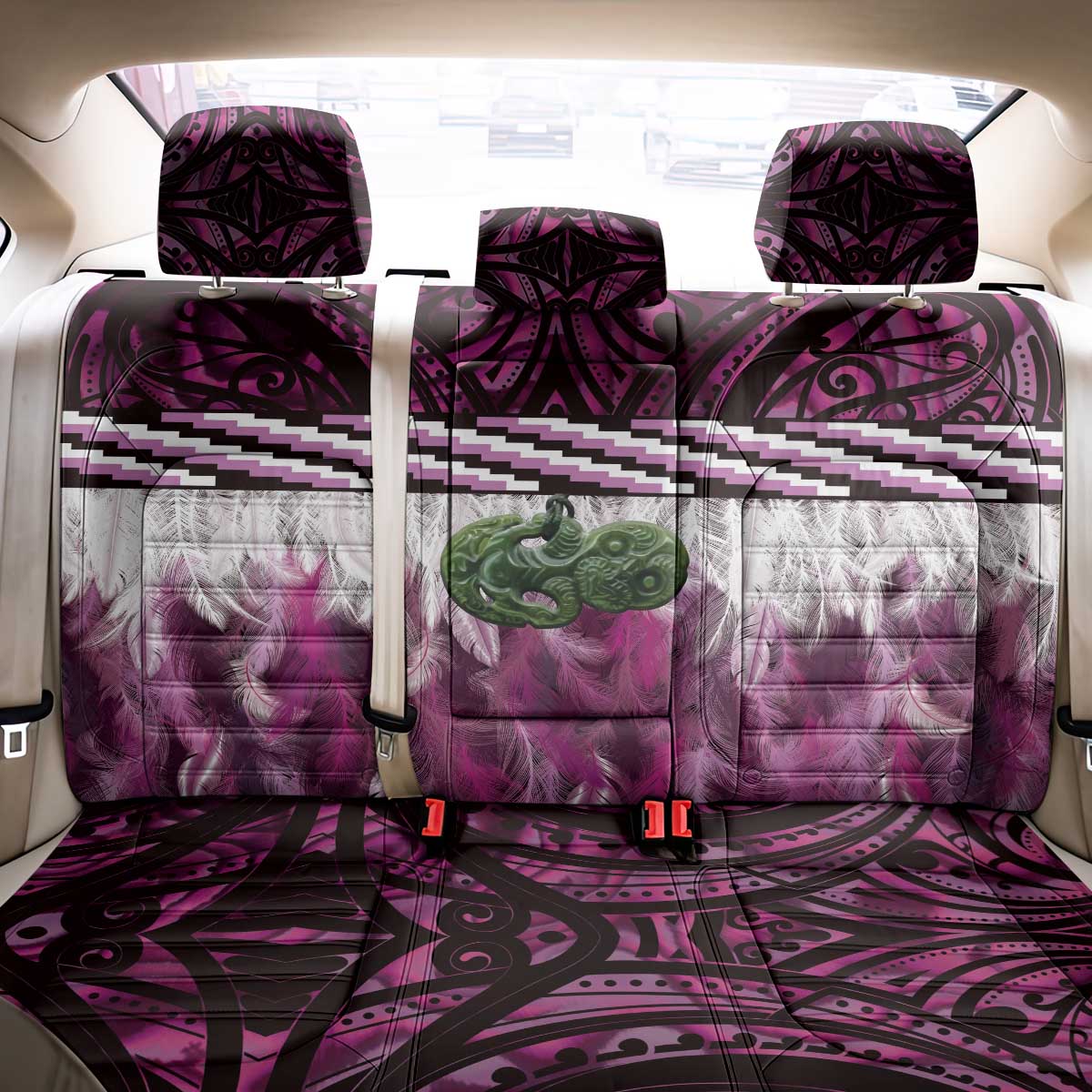 Pink Traditional Cloak Aotearoa Back Car Seat Cover Maori Paua Shell Korowai Pattern