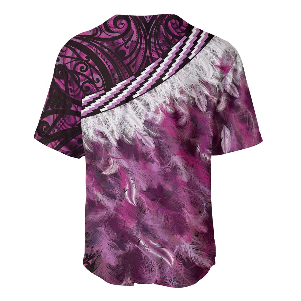 Pink Traditional Cloak Aotearoa Baseball Jersey Maori Paua Shell Korowai Pattern