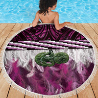Pink Traditional Cloak Aotearoa Beach Blanket Maori Paua Shell Korowai Pattern LT14 - Polynesian Pride